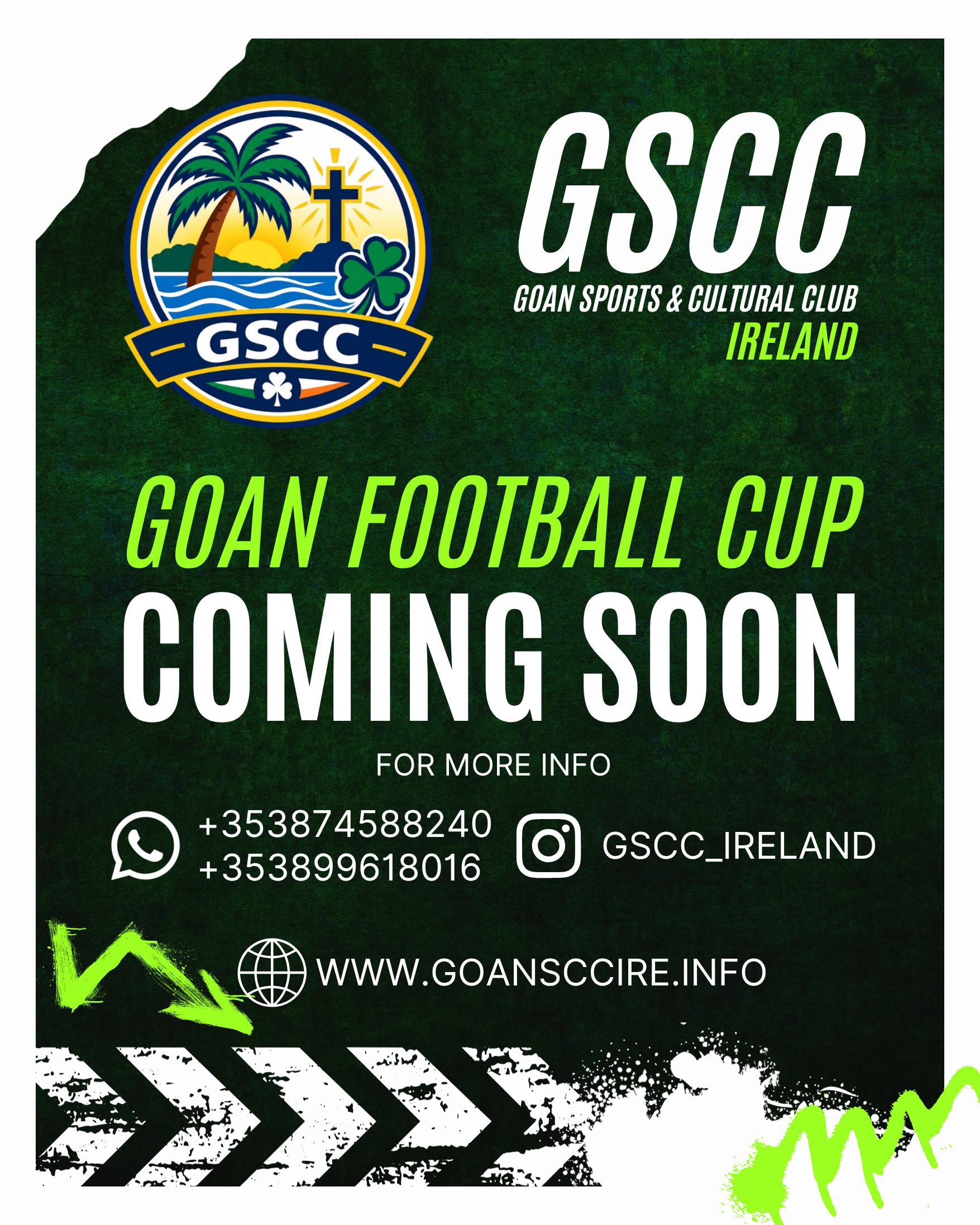 GSCC Ireland poster announcing the Goan Football Cup, coming soon. Contact details are linked below.